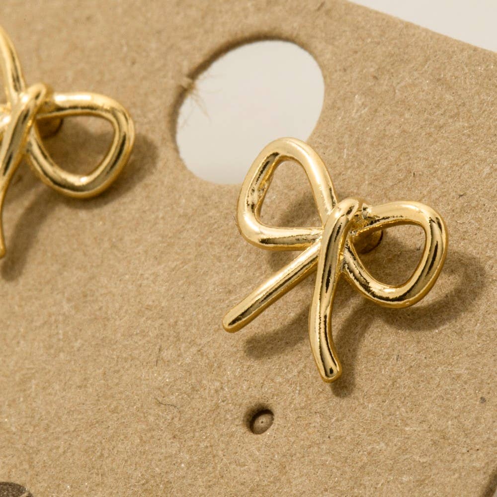 Gold Dipped Wire Ribbon Bow Stud Earrings