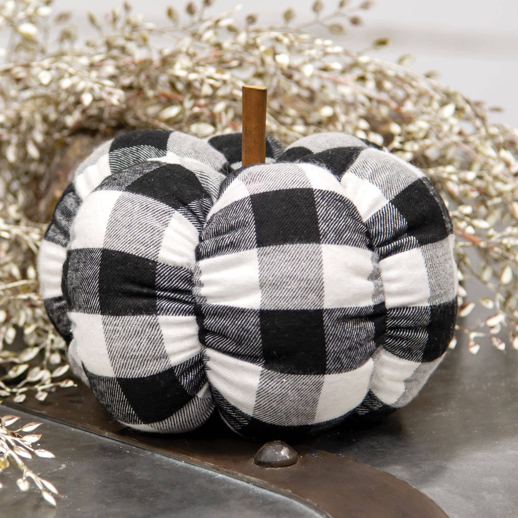 Black & White Buffalo check Stuffed Pumpkin, 6.5"