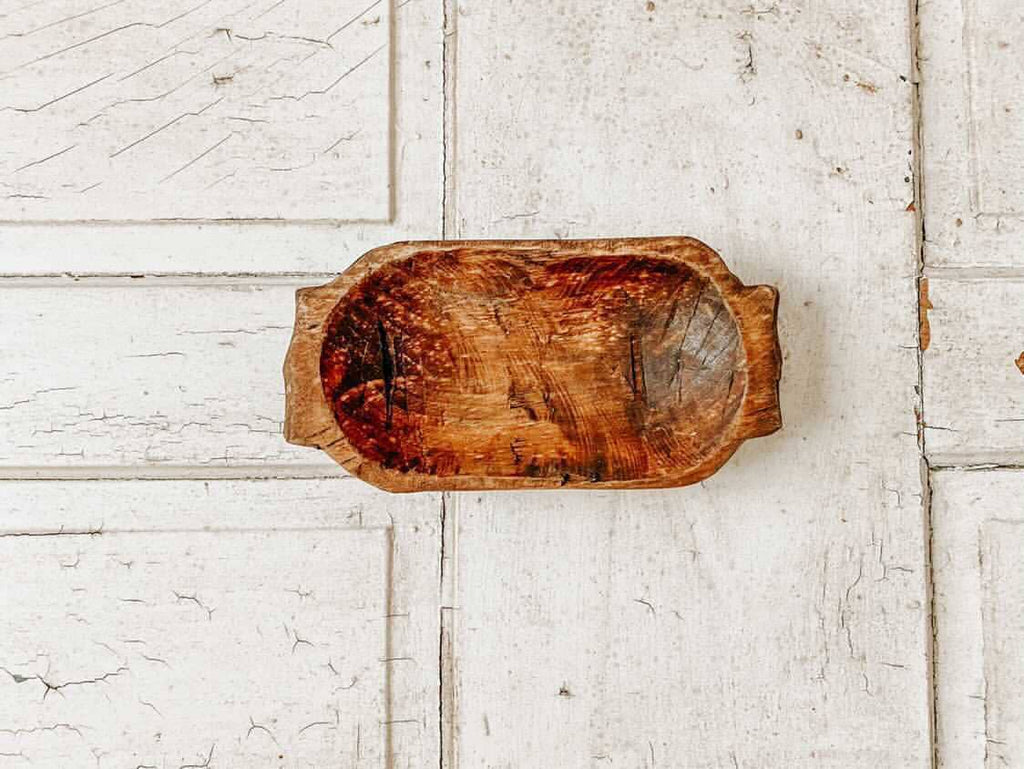 42-203-20 Handles Carved Bowl, Handmade, Farmhouse Décor #B
