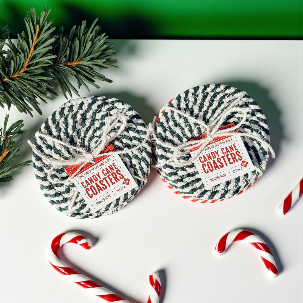 Holiday Fabric Coasters, Red White Christmas Coaster Set