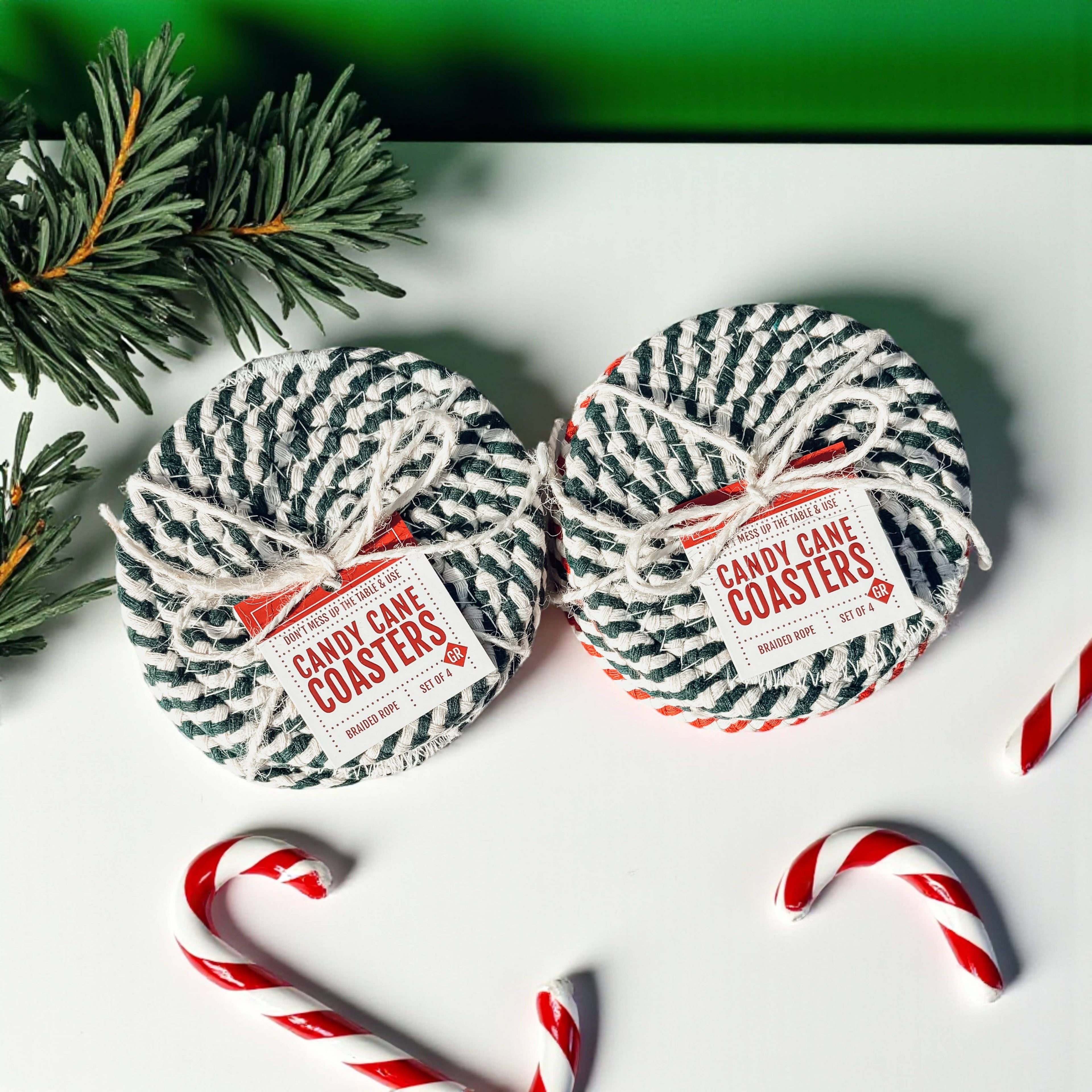 Holiday Fabric Coasters, Red White Christmas Coaster Set