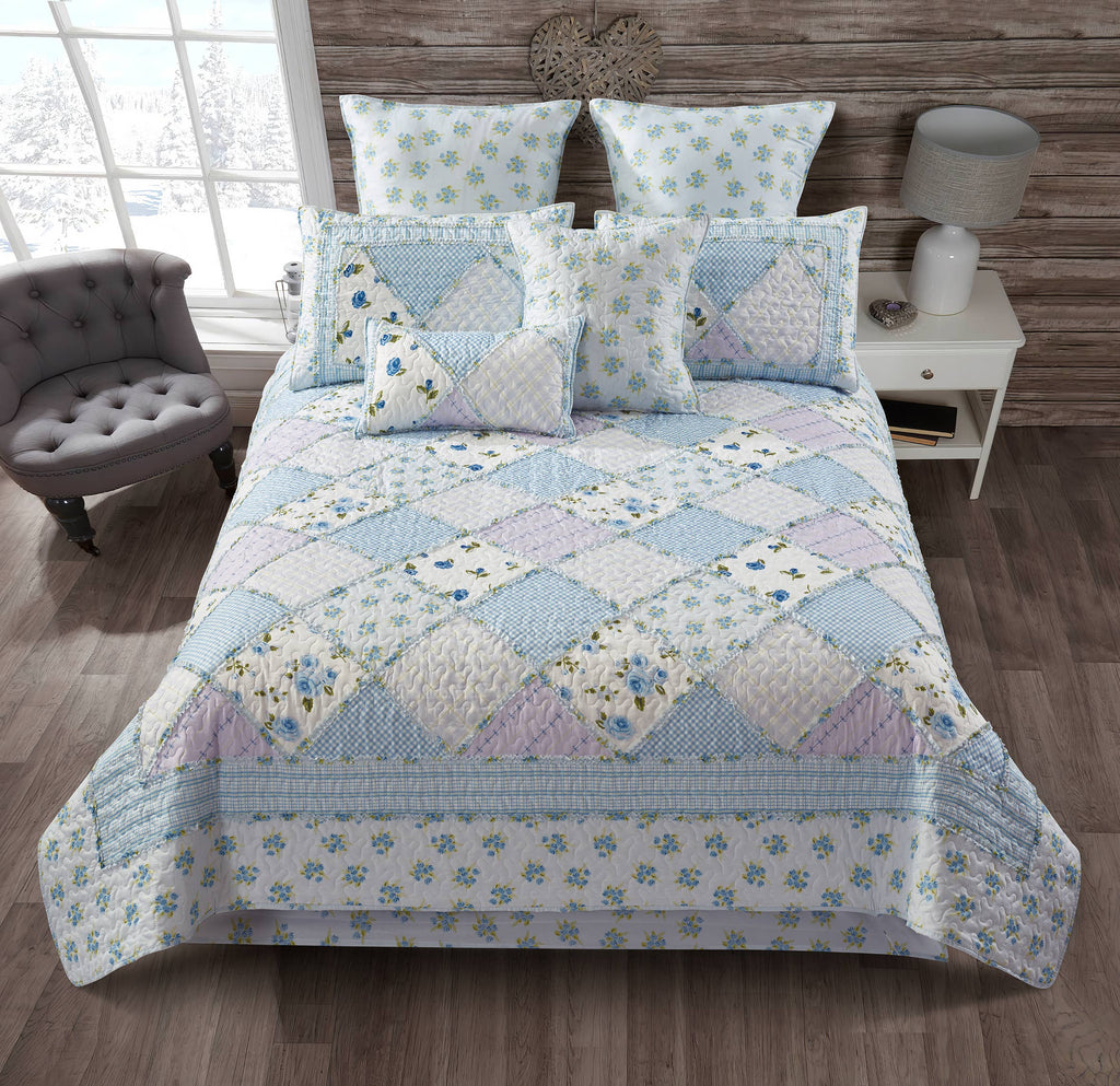 "Garden of Blues" Designer Microfiber Quilt Set