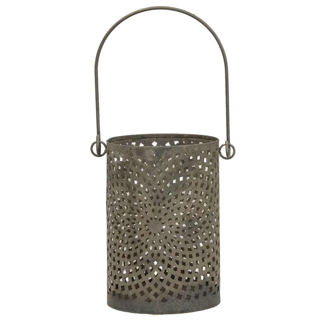 Antiqued Gray Can Lantern 4.5"H