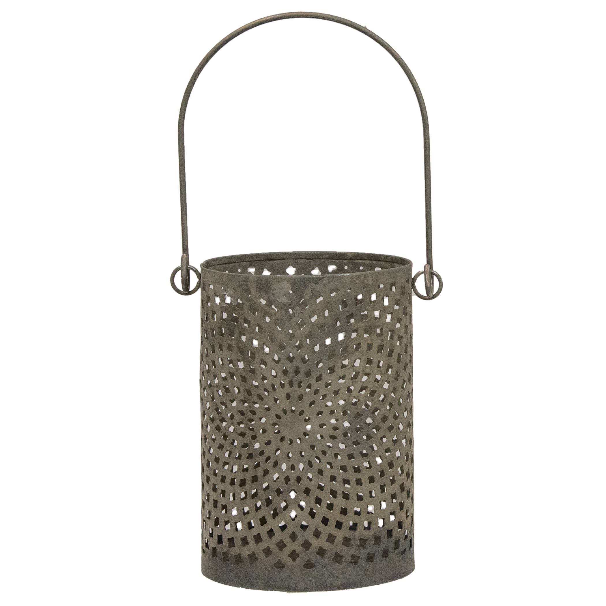 Antiqued Gray Can Lantern 4.5"H