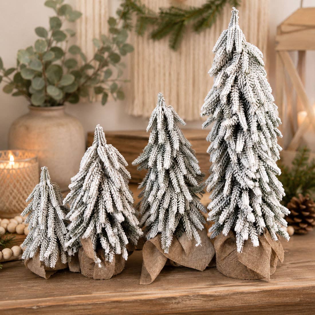 Flocked Snow Christmas Tree Set | Rustic Winter Wonderland
