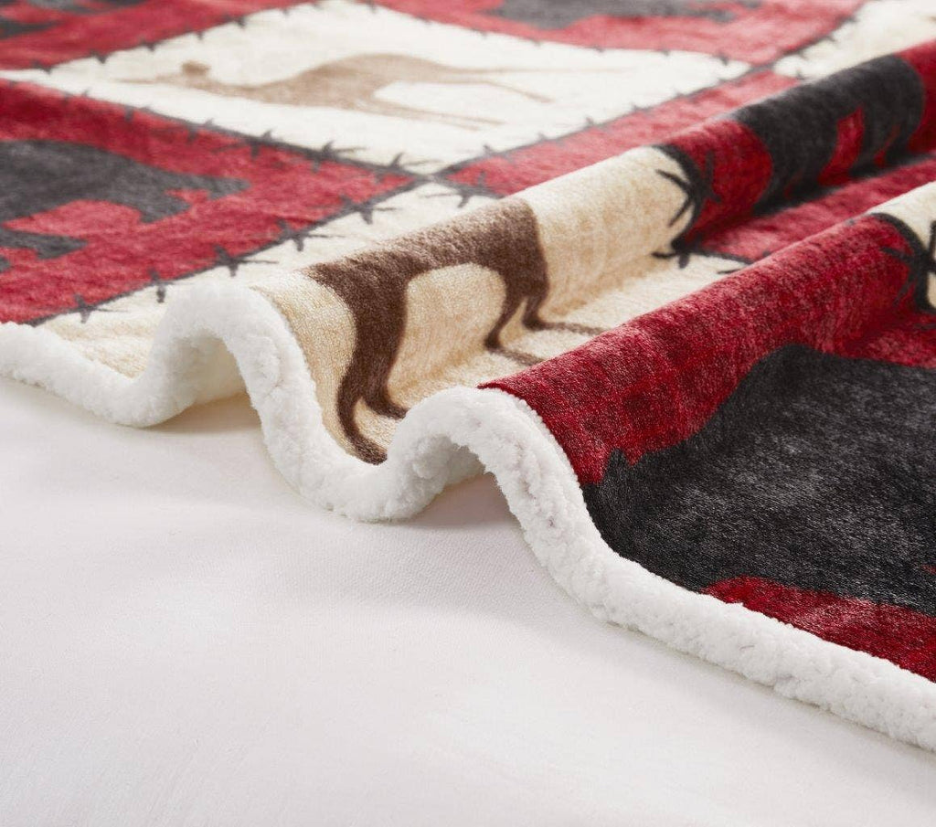 "Stitched Forest Red" Flannel Throw Blanket 50"x60"