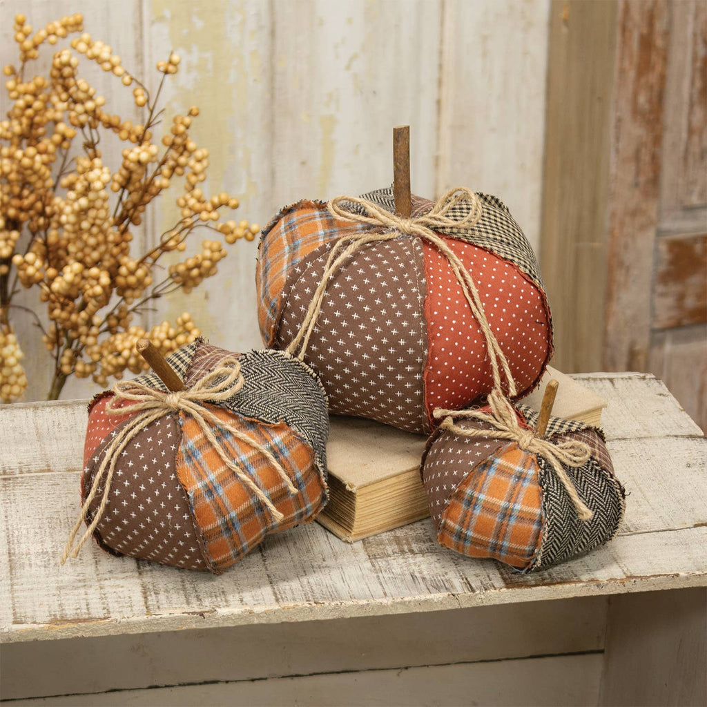Stuffed Patchwork Pumpkin - 6.5"H